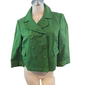 INC International Concepts Size PM Green Double-Breasted Cropped Blazer Jacket